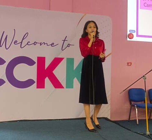 Speaker addressing new students during the CCKK Alumni Sharing Session at Cyberjaya College Kota Kinabalu